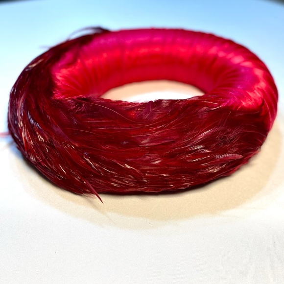 Burgundy Feathers Round Hat - Picture 1 of 6